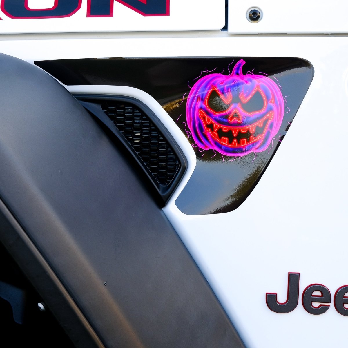 Jeep Fender Vent Decals Pair "Neon Jack - O - Lantern" Fits 2018 - 2026 Wrangler JL & Gladiator - Tiny Wrapz