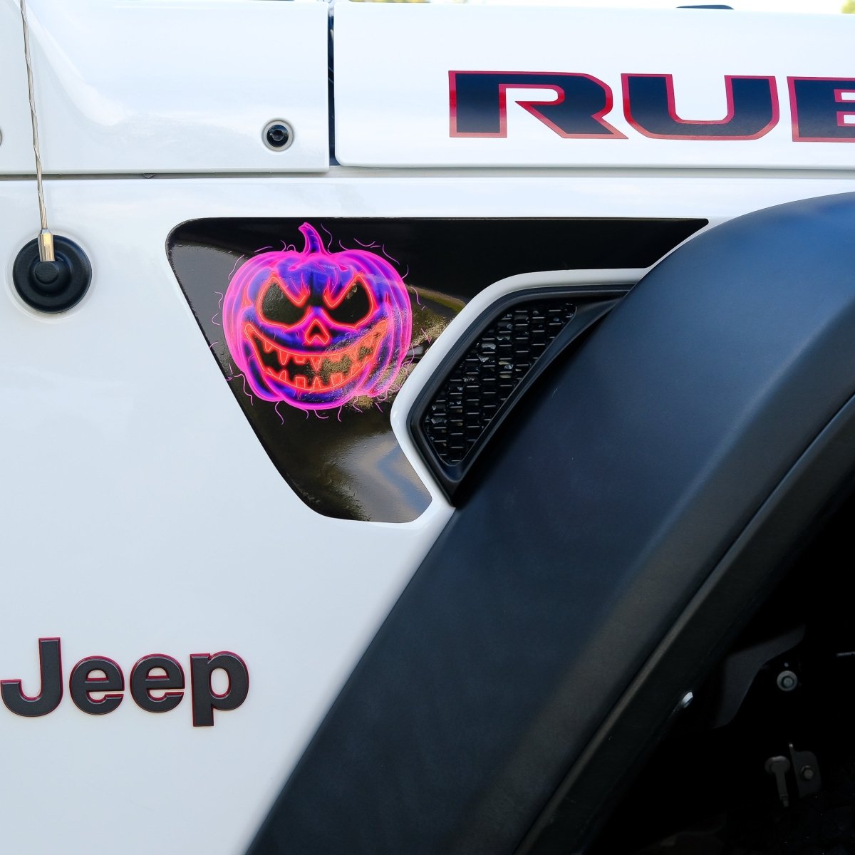 Jeep Fender Vent Decals Pair "Neon Jack - O - Lantern" Fits 2018 - 2026 Wrangler JL & Gladiator - Tiny Wrapz