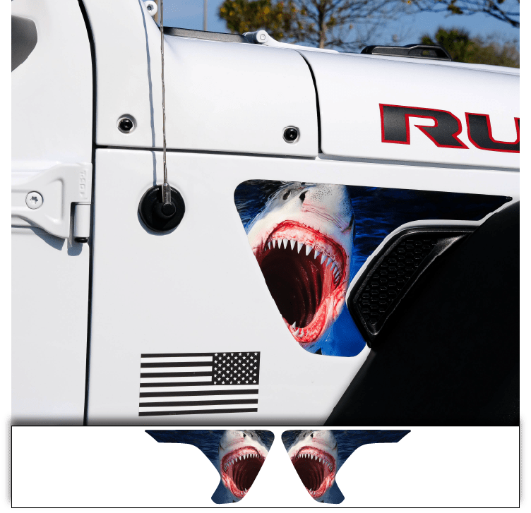 Jeep Fender Vent Decals Pair "Shark" Fits 2018 - 2026 Wrangler JL & Gladiator - Tiny Wrapz