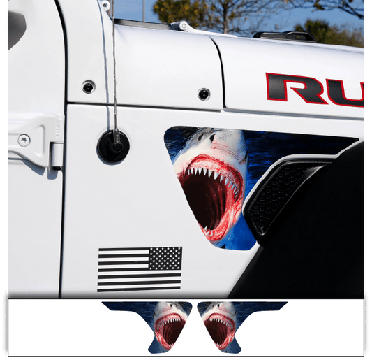 Jeep Fender Vent Decals Pair "Shark" Fits 2018 - 2026 Wrangler JL & Gladiator - Tiny Wrapz