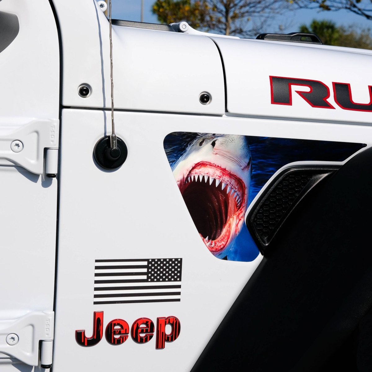 Jeep Fender Vent Decals Pair "Shark" Fits 2018 - 2026 Wrangler JL & Gladiator - Tiny Wrapz