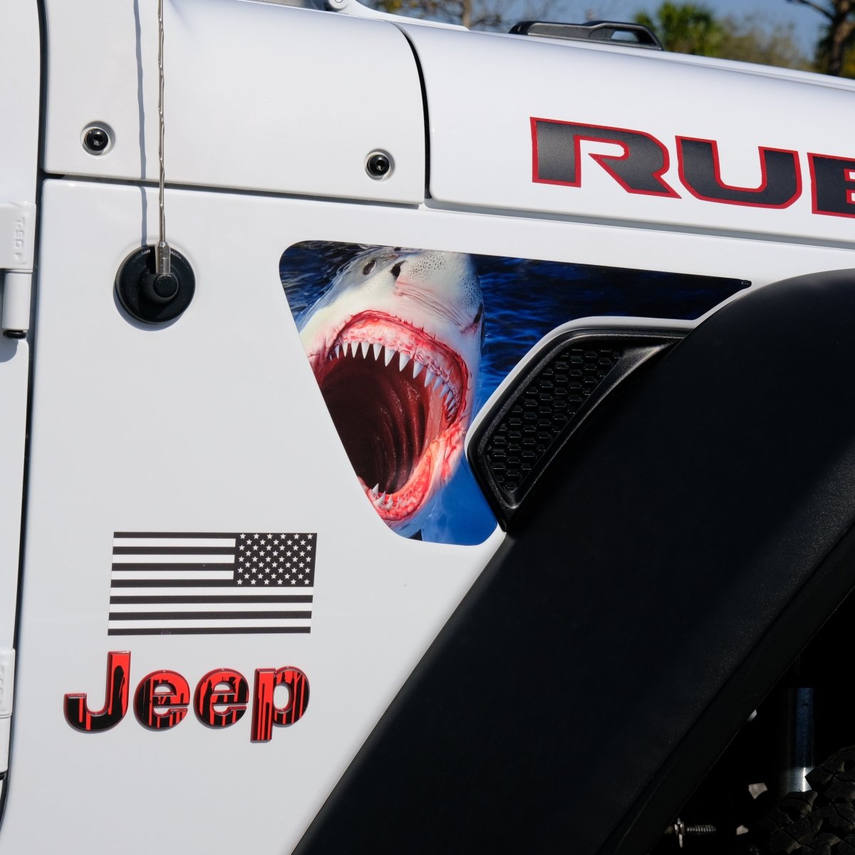 Jeep Fender Vent Decals Pair "Shark" Fits 2018-2026 Wrangler JL & Gladiator - Tiny Wrapz
