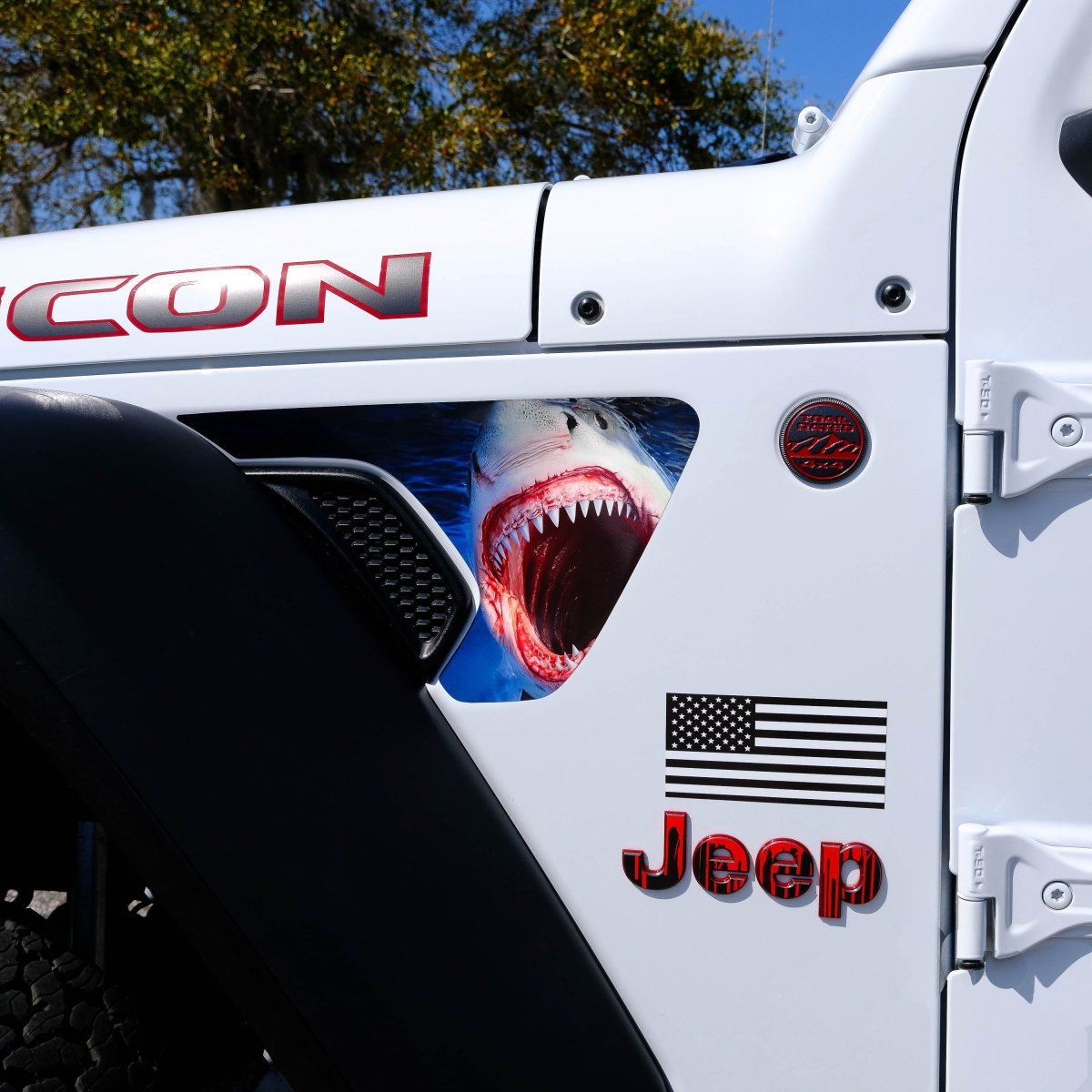 Jeep Fender Vent Decals Pair "Shark" Fits 2018 - 2026 Wrangler JL & Gladiator - Tiny Wrapz