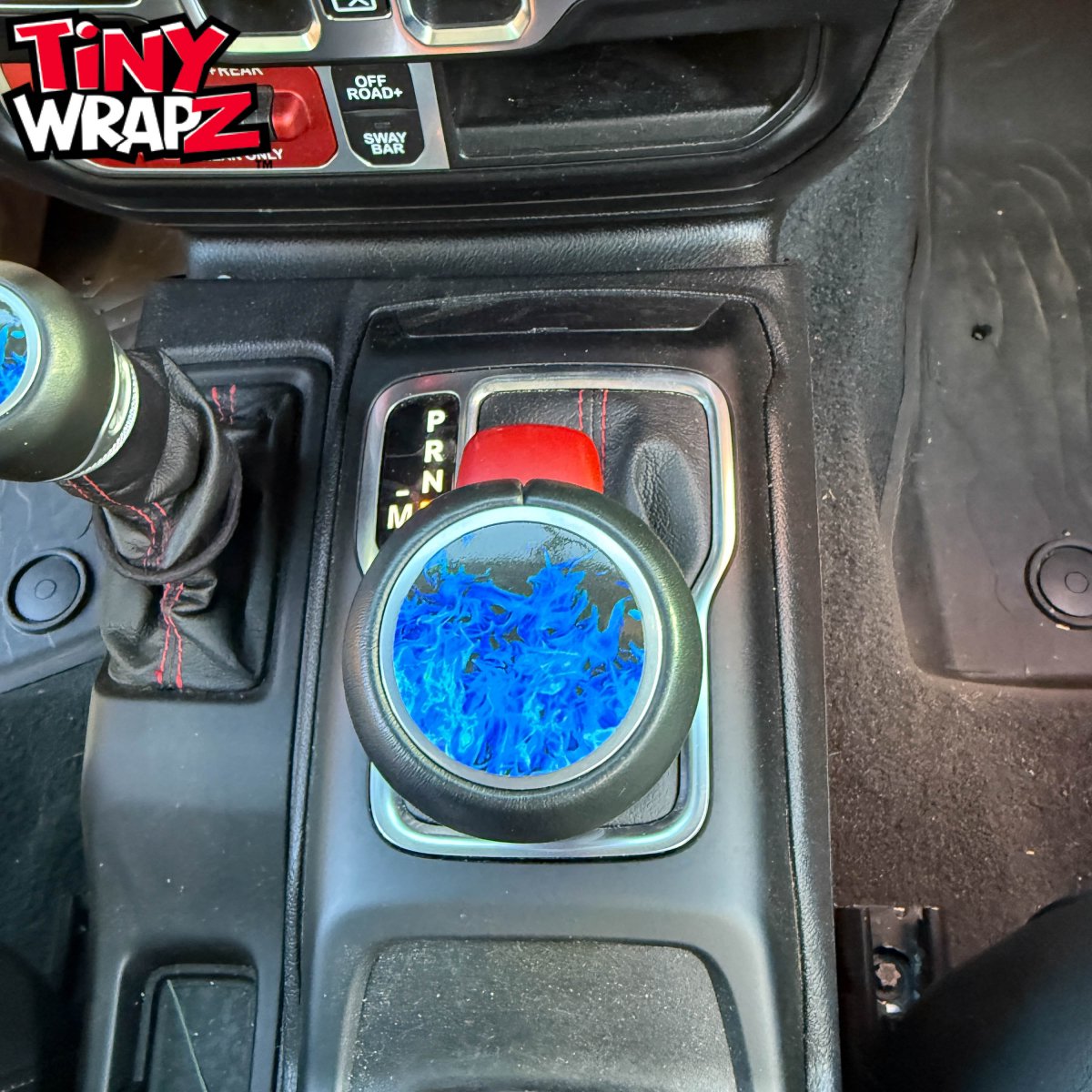 Jeep Shift Knob Premium Vinyl "Blue Flames" Sticker Fits 2018-2026 Wrangler JL & Gladiator - Tiny Wrapz