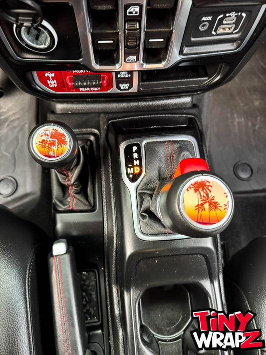 Jeep Shift Knob Premium Vinyl "Coral Orange Sunset" Sticker Fits 2018-2026 Wrangler JL & Gladiator - Tiny Wrapz