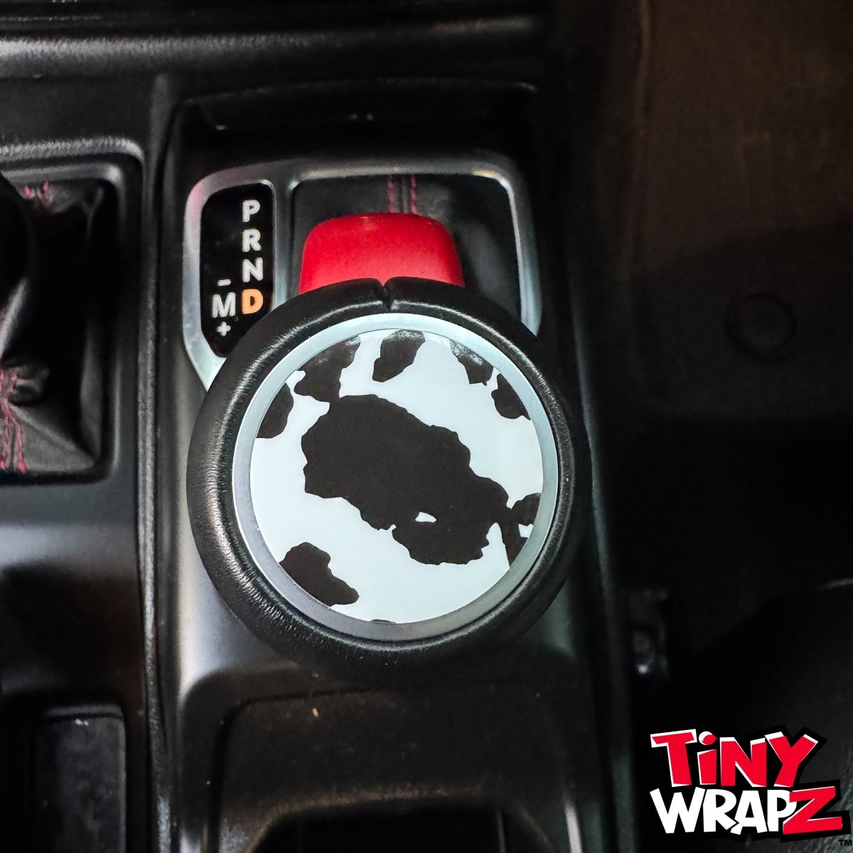 Jeep Shift Knob Premium Vinyl "Cow Print" Sticker Fits 2018-2026 Wrangler JL & Gladiator - Tiny Wrapz