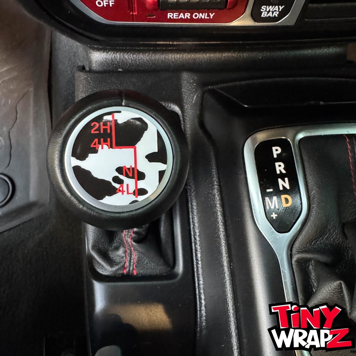 Jeep Shift Knob Premium Vinyl "Cow Print" Sticker Fits 2018-2026 Wrangler JL & Gladiator - Tiny Wrapz