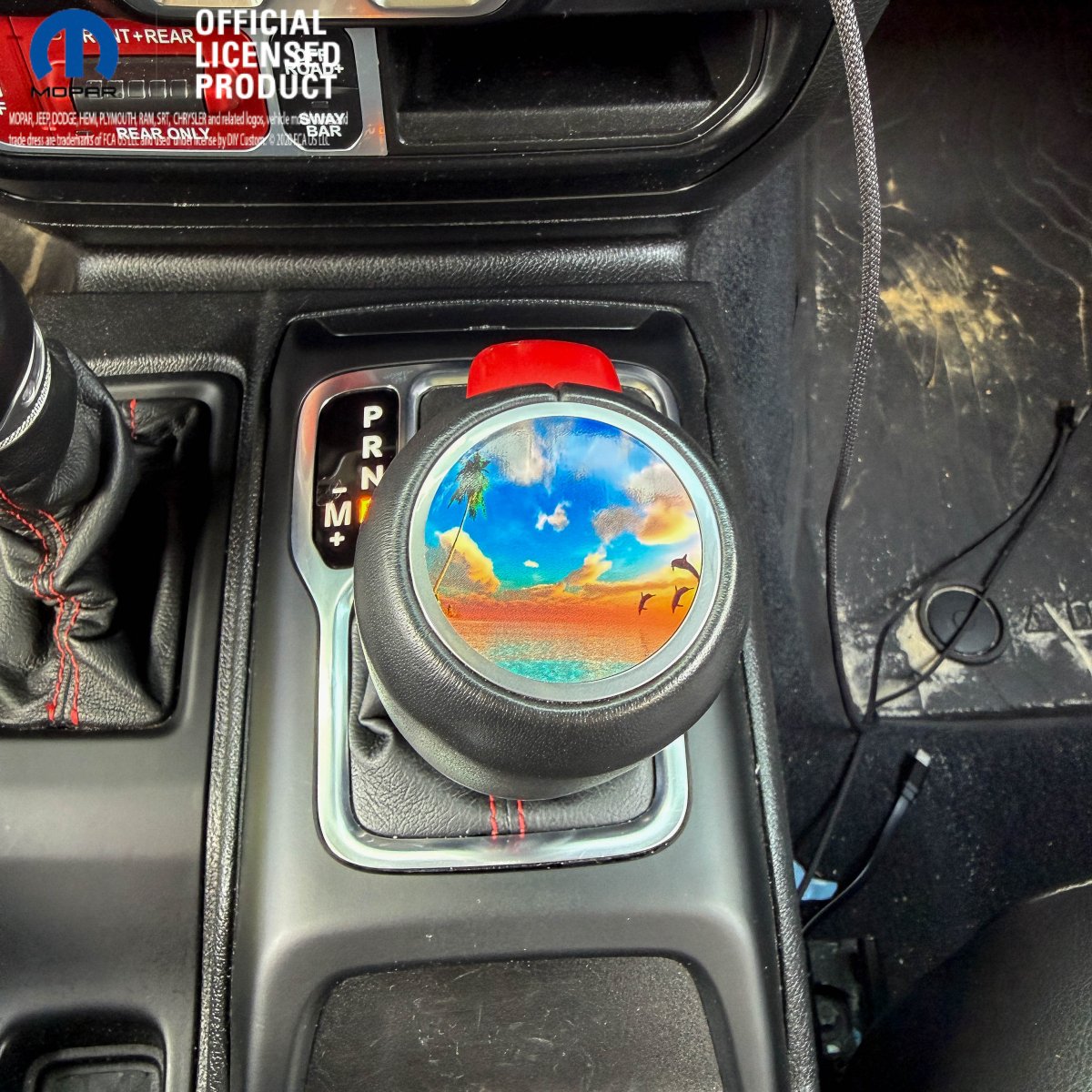 Jeep Shift Knob Premium Vinyl "Dolphin Sunset" Sticker Fits 2018-2026 Wrangler JL & Gladiator - Tiny Wrapz