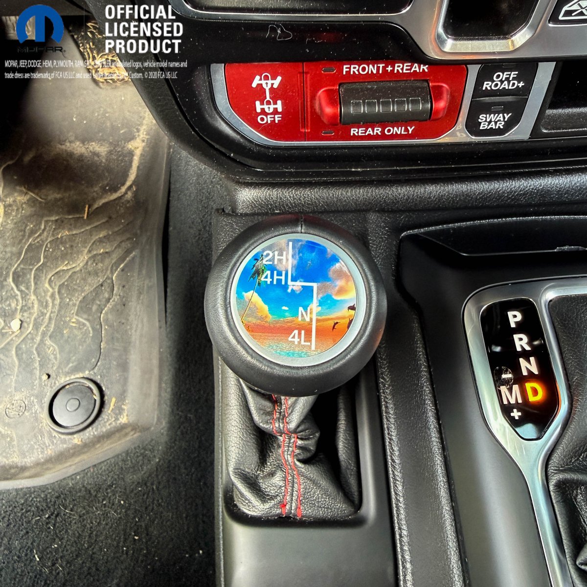 Jeep Shift Knob Premium Vinyl "Dolphin Sunset" Sticker Fits 2018-2026 Wrangler JL & Gladiator - Tiny Wrapz