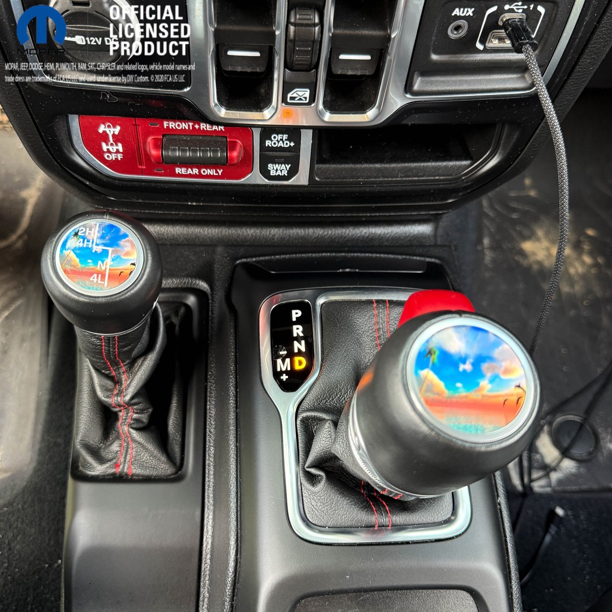 Jeep Shift Knob Premium Vinyl "Dolphin Sunset" Sticker Fits 2018-2026 Wrangler JL & Gladiator - Tiny Wrapz