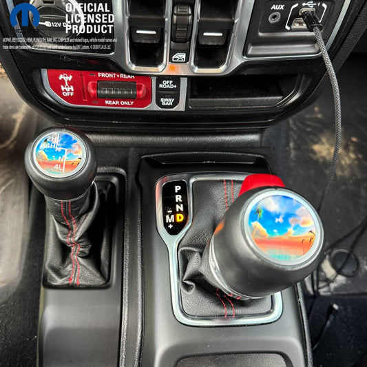 Jeep Shift Knob Premium Vinyl "Dolphin Sunset" Sticker Fits 2018-2026 Wrangler JL & Gladiator - Tiny Wrapz
