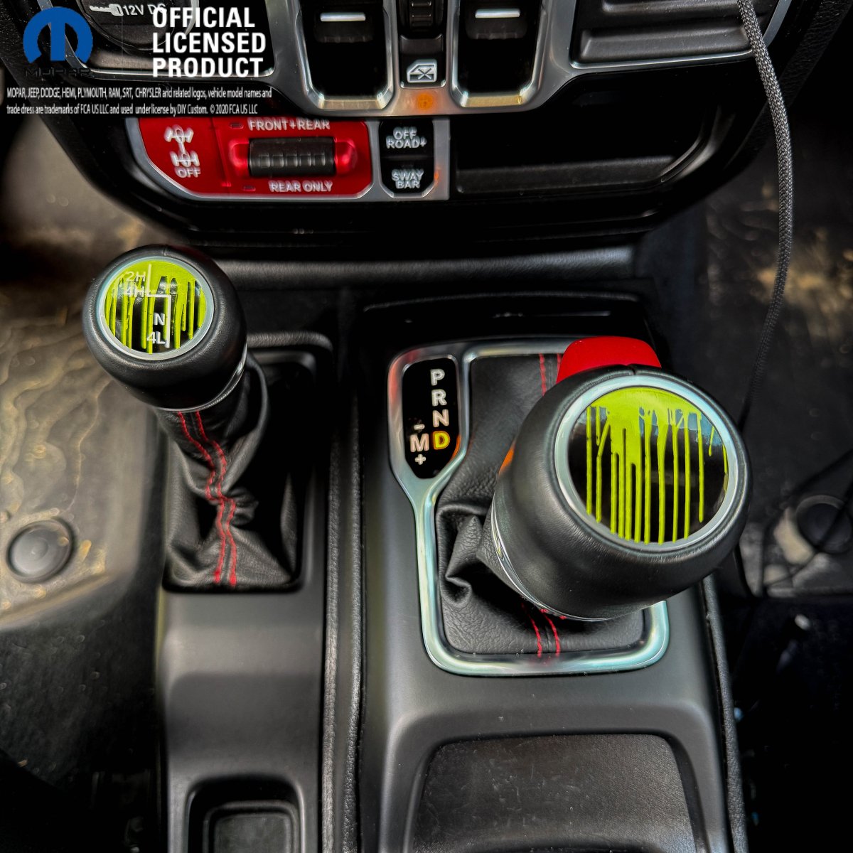 Jeep Shift Knob Premium Vinyl "Dripping Lime Green" Sticker Fits 2018-2026 Wrangler JL & Gladiator - Tiny Wrapz