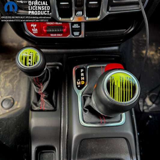 Jeep Shift Knob Premium Vinyl "Dripping Lime Green" Sticker Fits 2018-2026 Wrangler JL & Gladiator - Tiny Wrapz