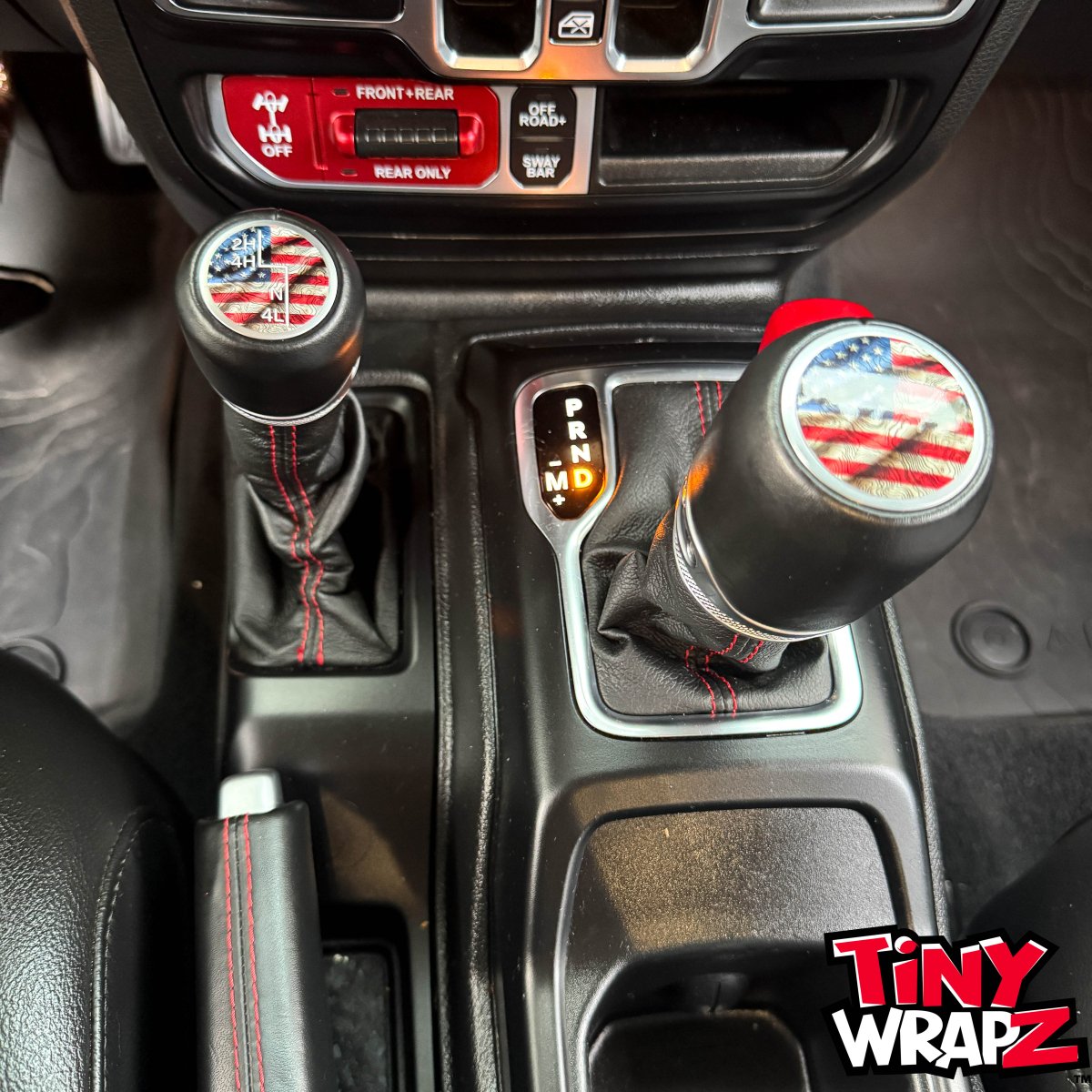 Jeep Shift Knob Premium Vinyl "Topographic American Flag" Sticker Fits 2018-2026 Wrangler JL & Gladiator - Tiny Wrapz