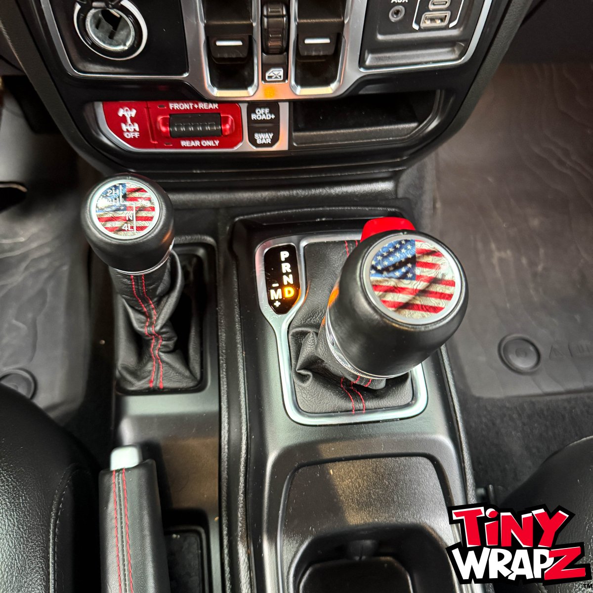 Jeep Shift Knob Premium Vinyl "Topographic American Flag" Sticker Fits 2018-2026 Wrangler JL & Gladiator - Tiny Wrapz