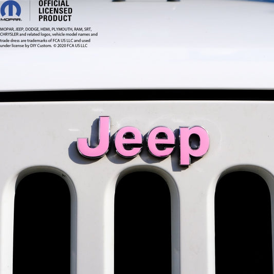 Jeep Wrangler JK Grill Emblem Overlay Decals Satin Soft Pink Fits 2007 - 2018 - Tiny Wrapz