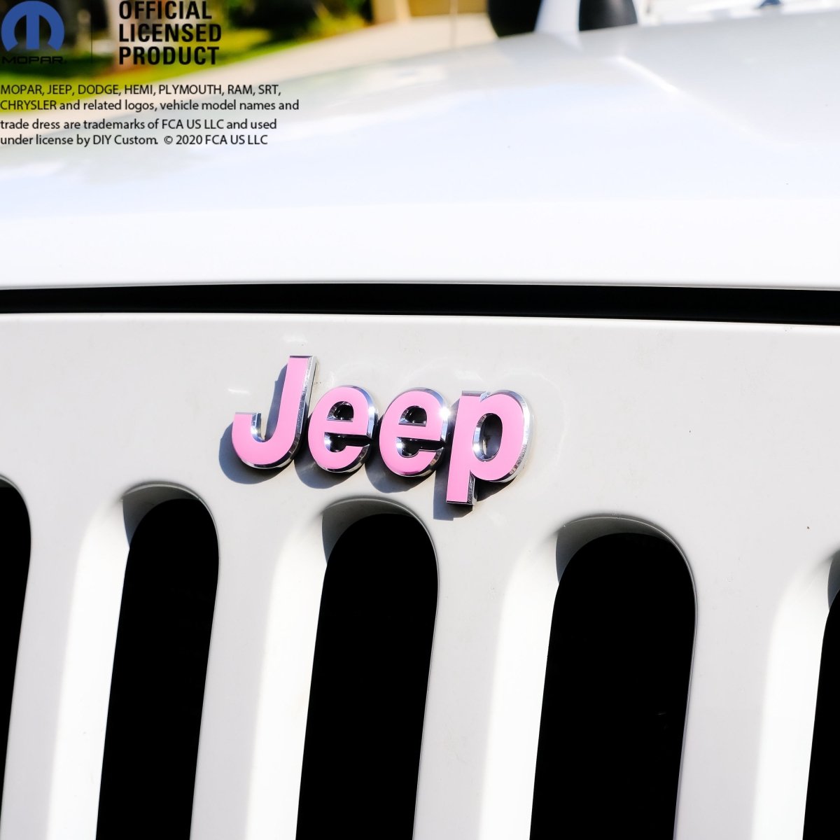 Jeep Wrangler JK Grill Emblem Overlay Decals Satin Soft Pink Fits 2007 - 2018 - Tiny Wrapz