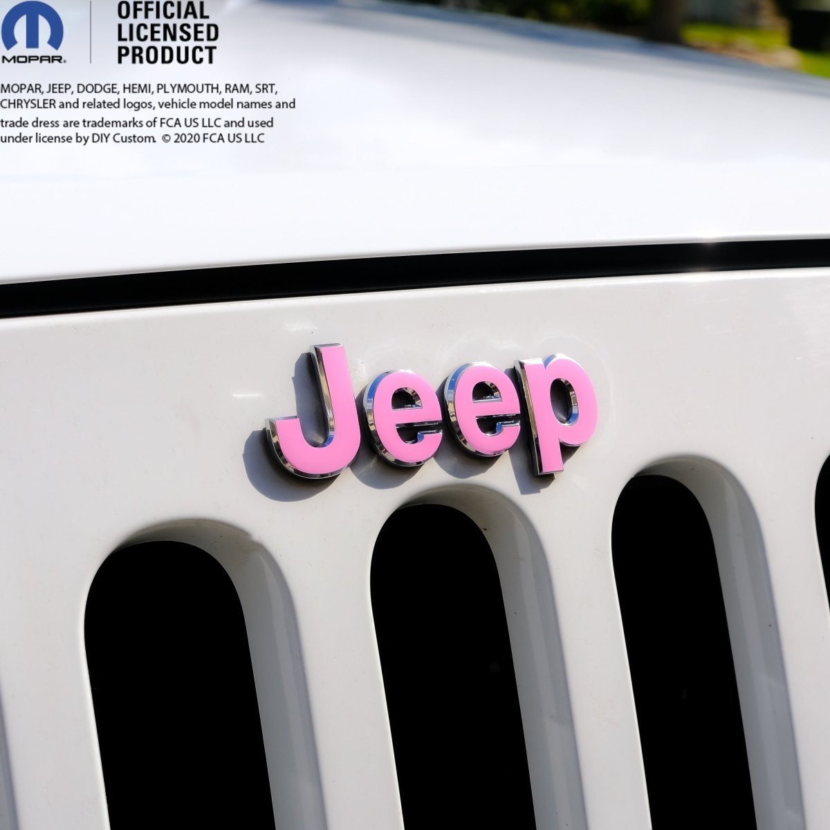 Jeep Wrangler JK Grill Emblem Overlay Decals Satin Soft Pink Fits 2007 - 2018 - Tiny Wrapz
