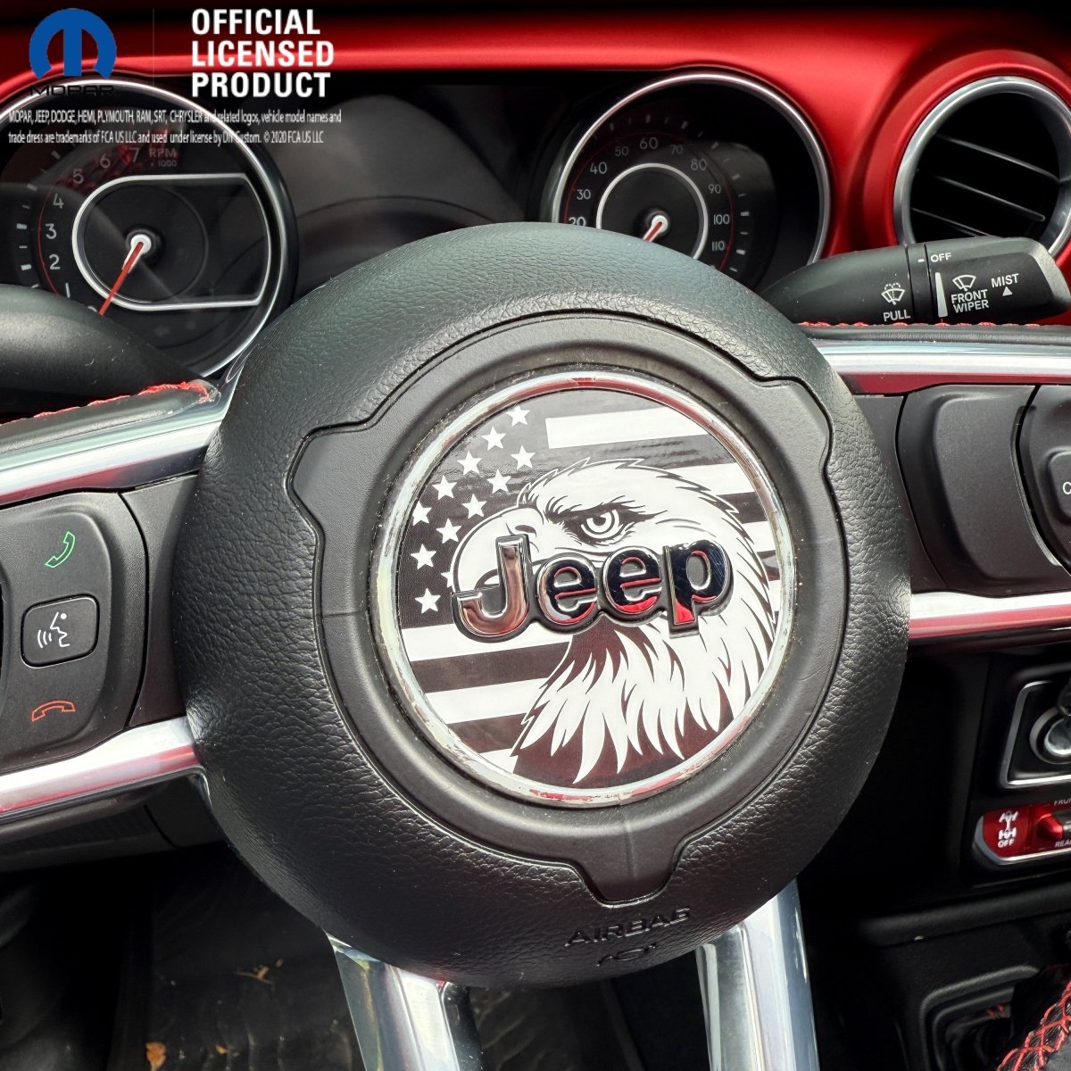 Jeep Wrangler JK Steering Wheel Circle Black & White Bald Eagle American Flag Vinyl Decal Sticker 2007-2017 - Tiny Wrapz