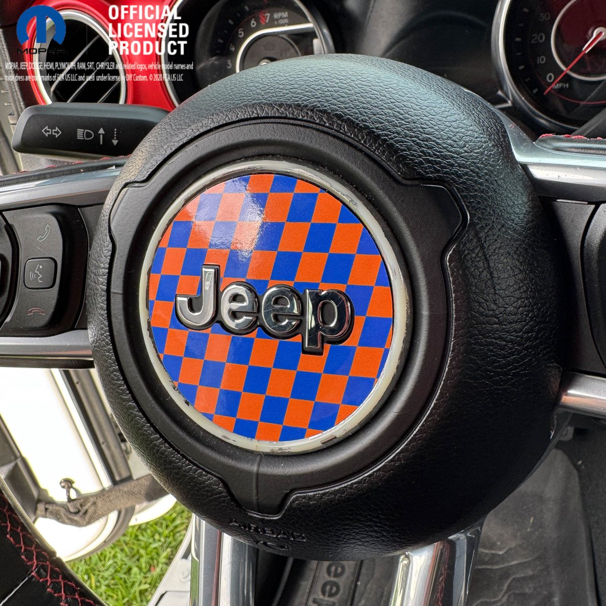 Jeep Wrangler JL Gladiator Steering Wheel Blue & Orange Circle Checkered Flag Vinyl Decal Sticker - Tiny Wrapz