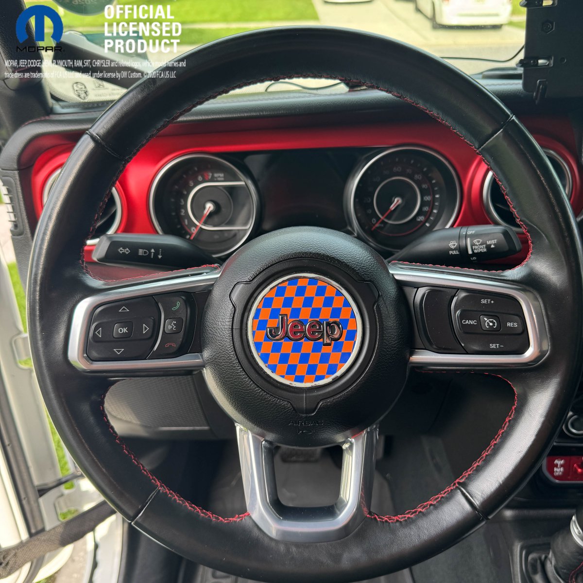 Jeep Wrangler JL Gladiator Steering Wheel Blue & Orange Circle Checkered Flag Vinyl Decal Sticker - Tiny Wrapz