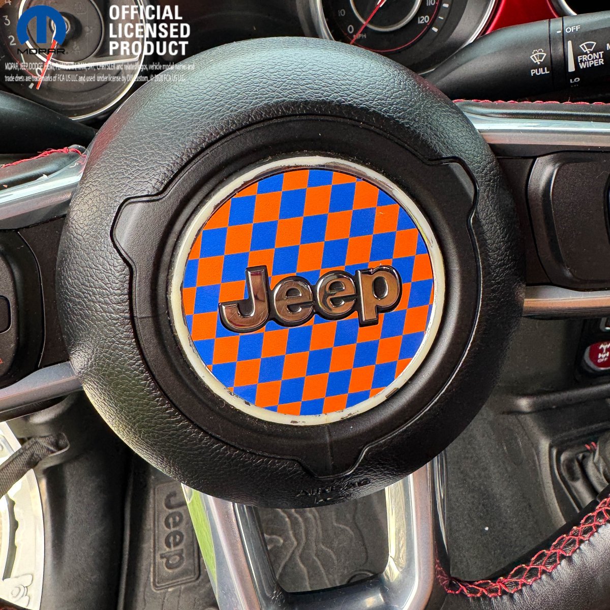 Jeep Wrangler JL Gladiator Steering Wheel Blue & Orange Circle Checkered Flag Vinyl Decal Sticker - Tiny Wrapz