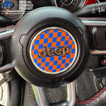 Jeep Wrangler JL Gladiator Steering Wheel Blue & Orange Circle Checkered Flag Vinyl Decal Sticker - Tiny Wrapz