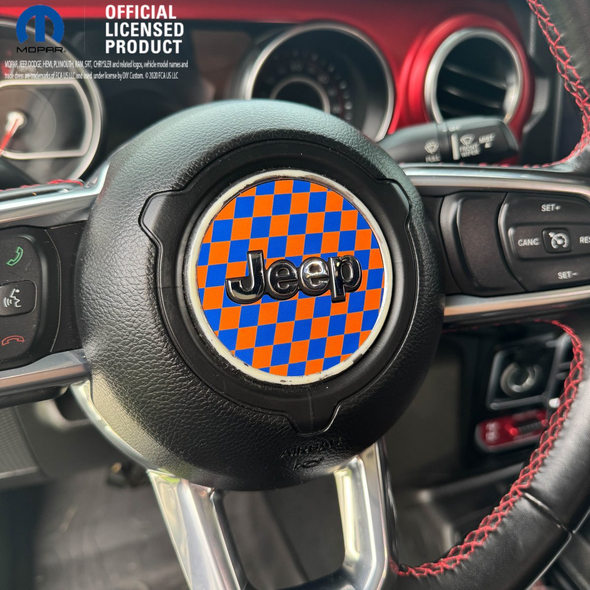 Jeep Wrangler JL Gladiator Steering Wheel Blue & Orange Circle Checkered Flag Vinyl Decal Sticker - Tiny Wrapz