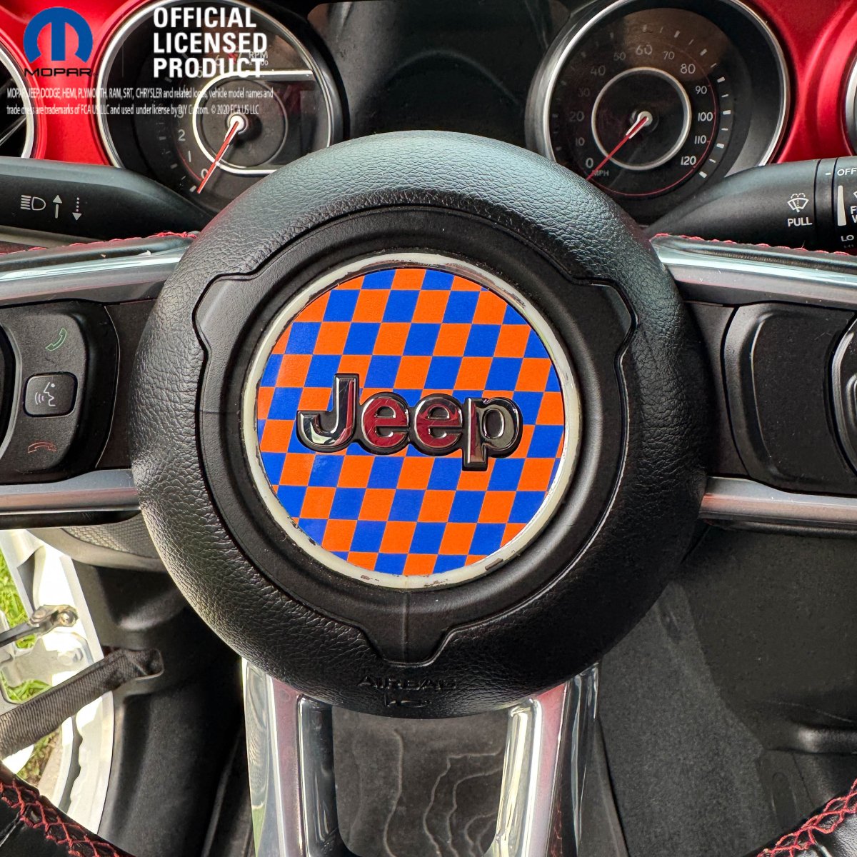Jeep Wrangler JL Gladiator Steering Wheel Blue & Orange Circle Checkered Flag Vinyl Decal Sticker - Tiny Wrapz