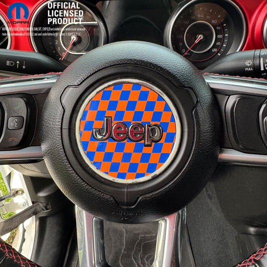 Jeep Wrangler JL Gladiator Steering Wheel Blue & Orange Circle Checkered Flag Vinyl Decal Sticker - Tiny Wrapz
