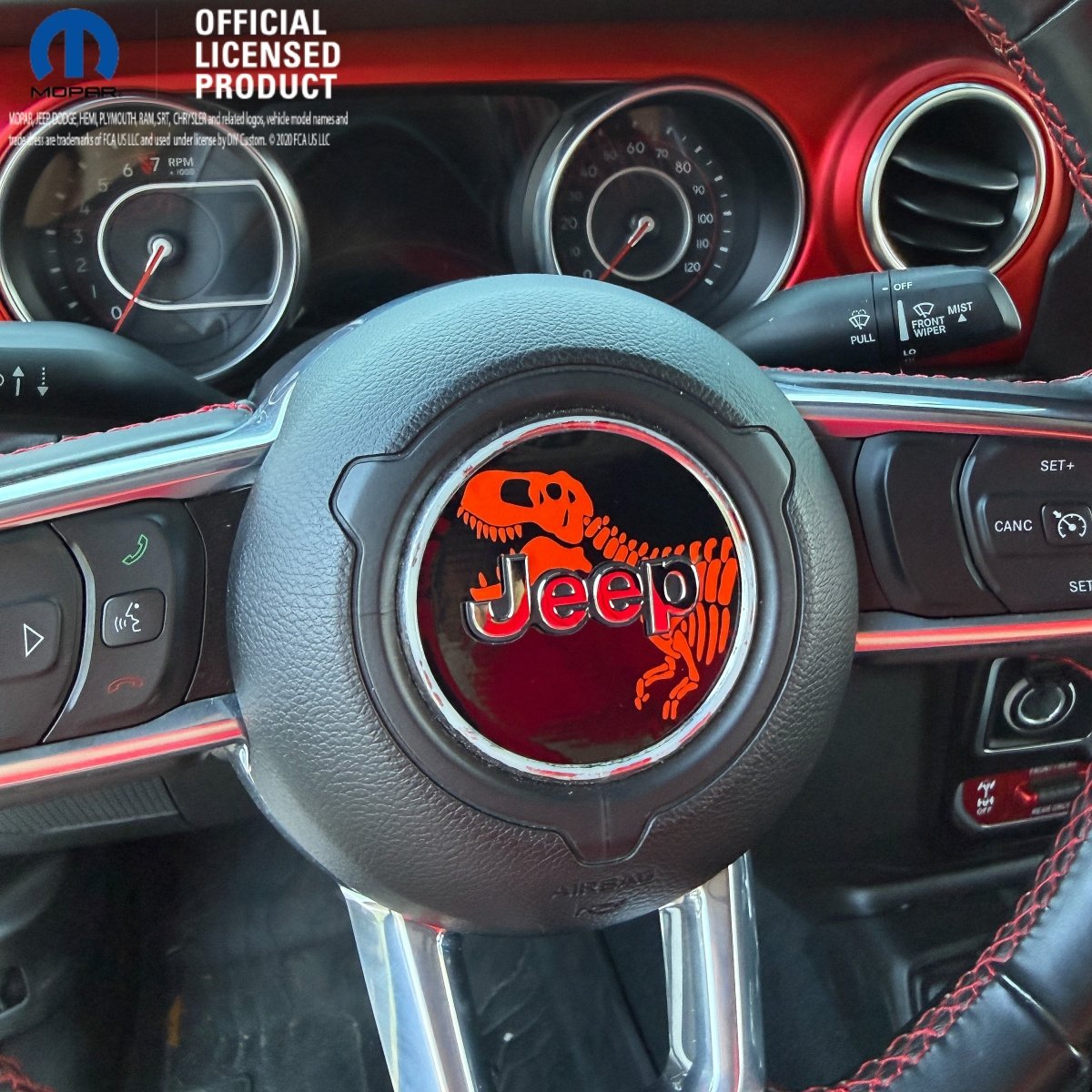 Jeep Wrangler JL Gladiator Steering Wheel Circle Red T-Rex Skeleton Vinyl Decal Sticker - Tiny Wrapz