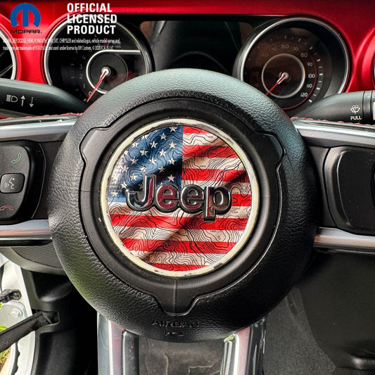 Jeep Wrangler JL Gladiator Steering Wheel Circle Topographic American Flag Vinyl Decal - Tiny Wrapz