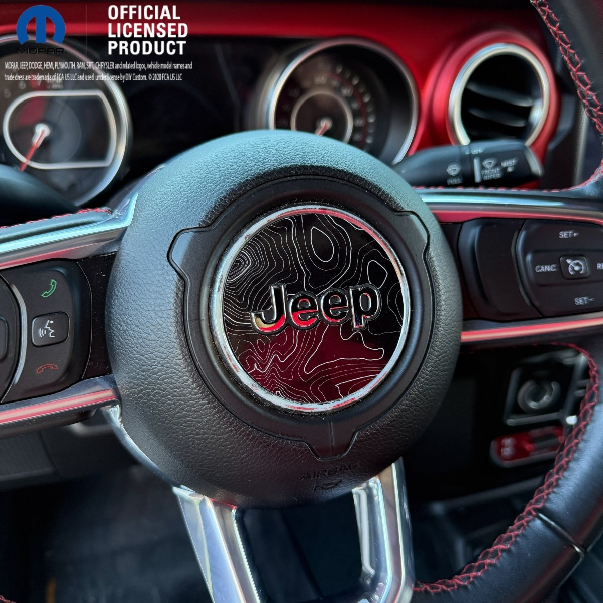 Jeep Wrangler JL Gladiator Steering Wheel Circle Topographic Black White Gray Vinyl Decal Sticker - Tiny Wrapz