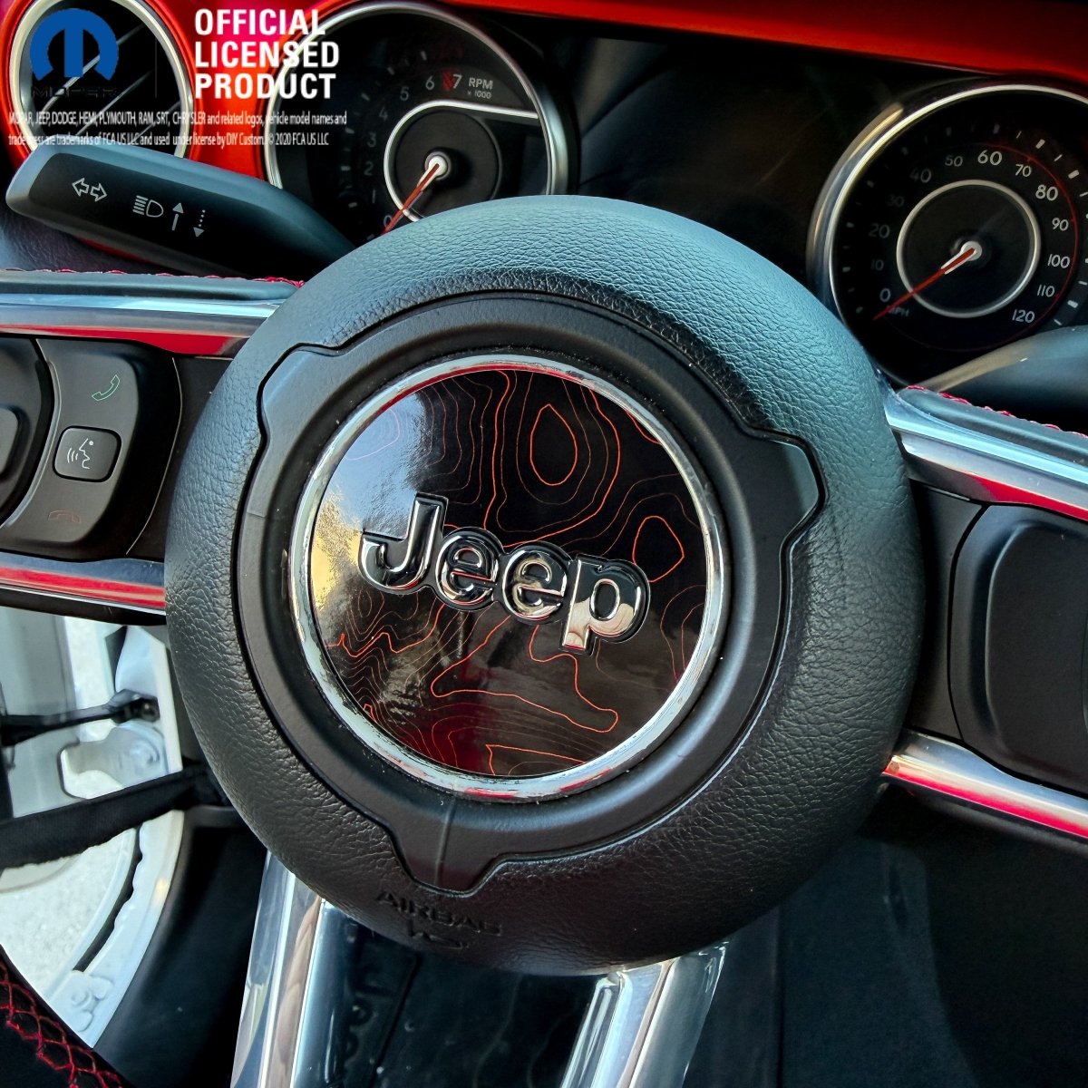 Jeep Wrangler JL Gladiator Steering Wheel Circle Topographic Black with Red Vinyl Decal Sticker - Tiny Wrapz