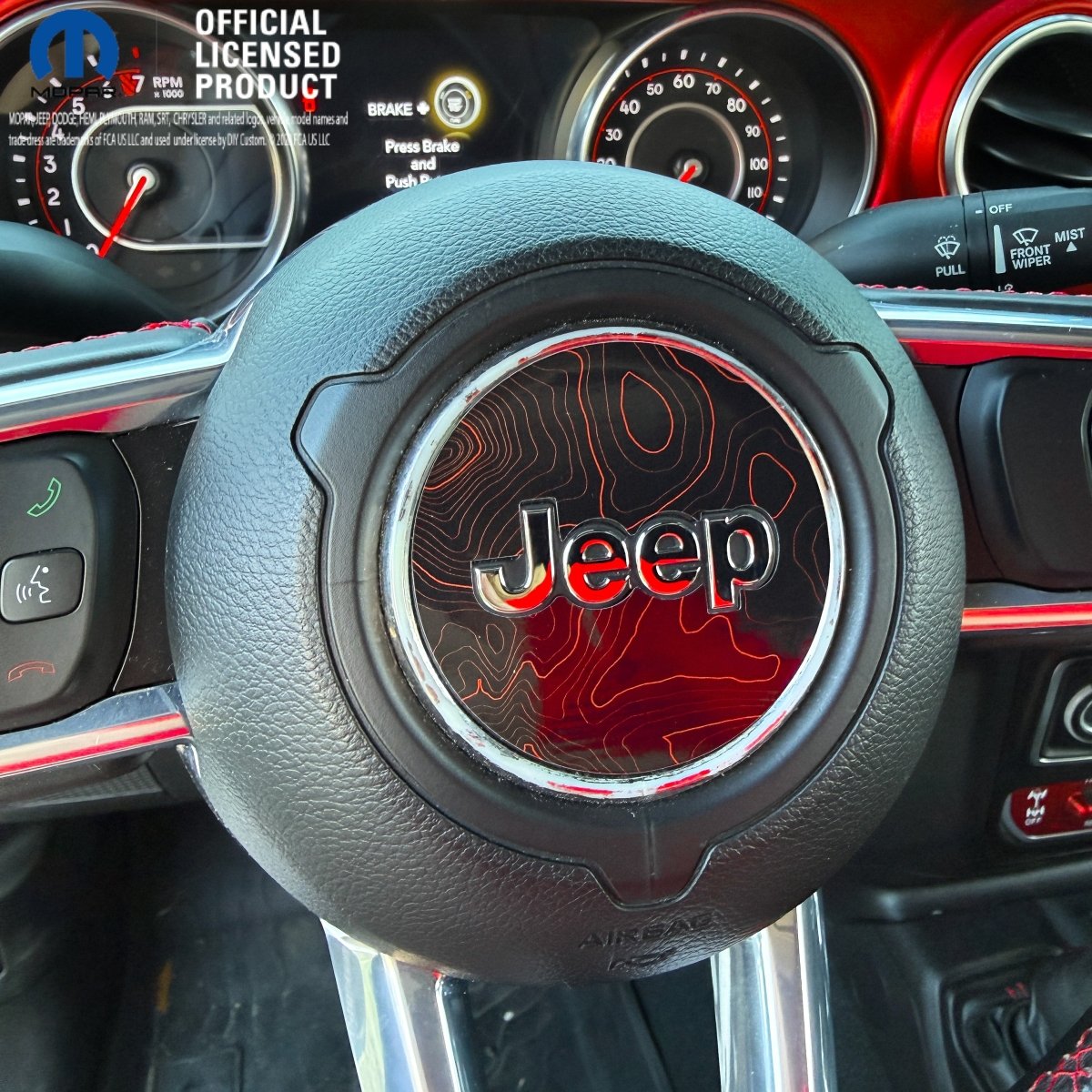 Jeep Wrangler JL Gladiator Steering Wheel Circle Topographic Black with Red Vinyl Decal Sticker - Tiny Wrapz