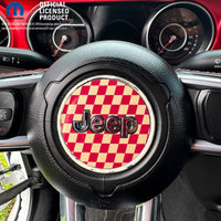 Jeep Wrangler JL Gladiator Steering Wheel Maroon and Tan Circle Checkered Flag Vinyl Decal Sticker - Tiny Wrapz