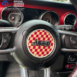 Jeep Wrangler JL Gladiator Steering Wheel Maroon and Tan Circle Checkered Flag Vinyl Decal Sticker - Tiny Wrapz