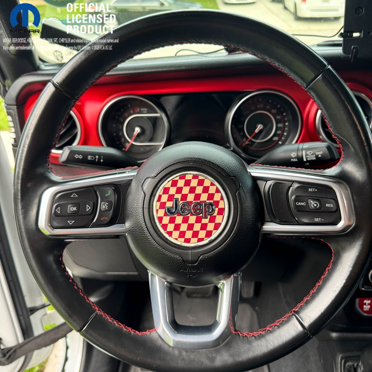 Jeep Wrangler JL Gladiator Steering Wheel Maroon and Tan Circle Checkered Flag Vinyl Decal Sticker - Tiny Wrapz