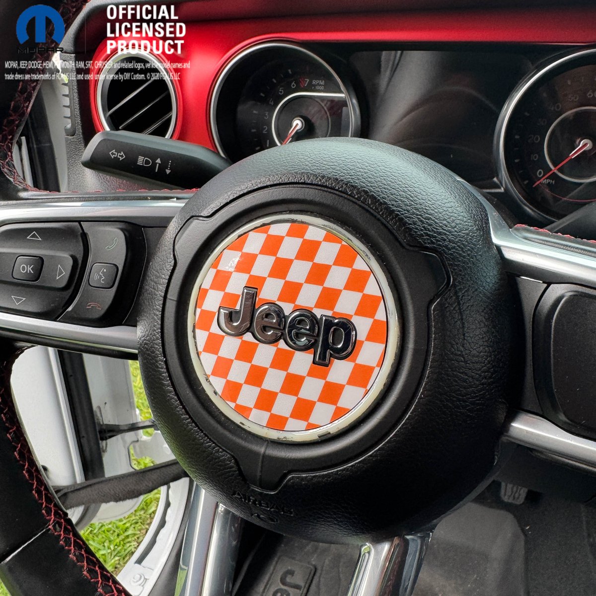 Jeep Wrangler JL Gladiator Steering Wheel Orange & White Checkered Flag Vinyl Decal Sticker - Tiny Wrapz