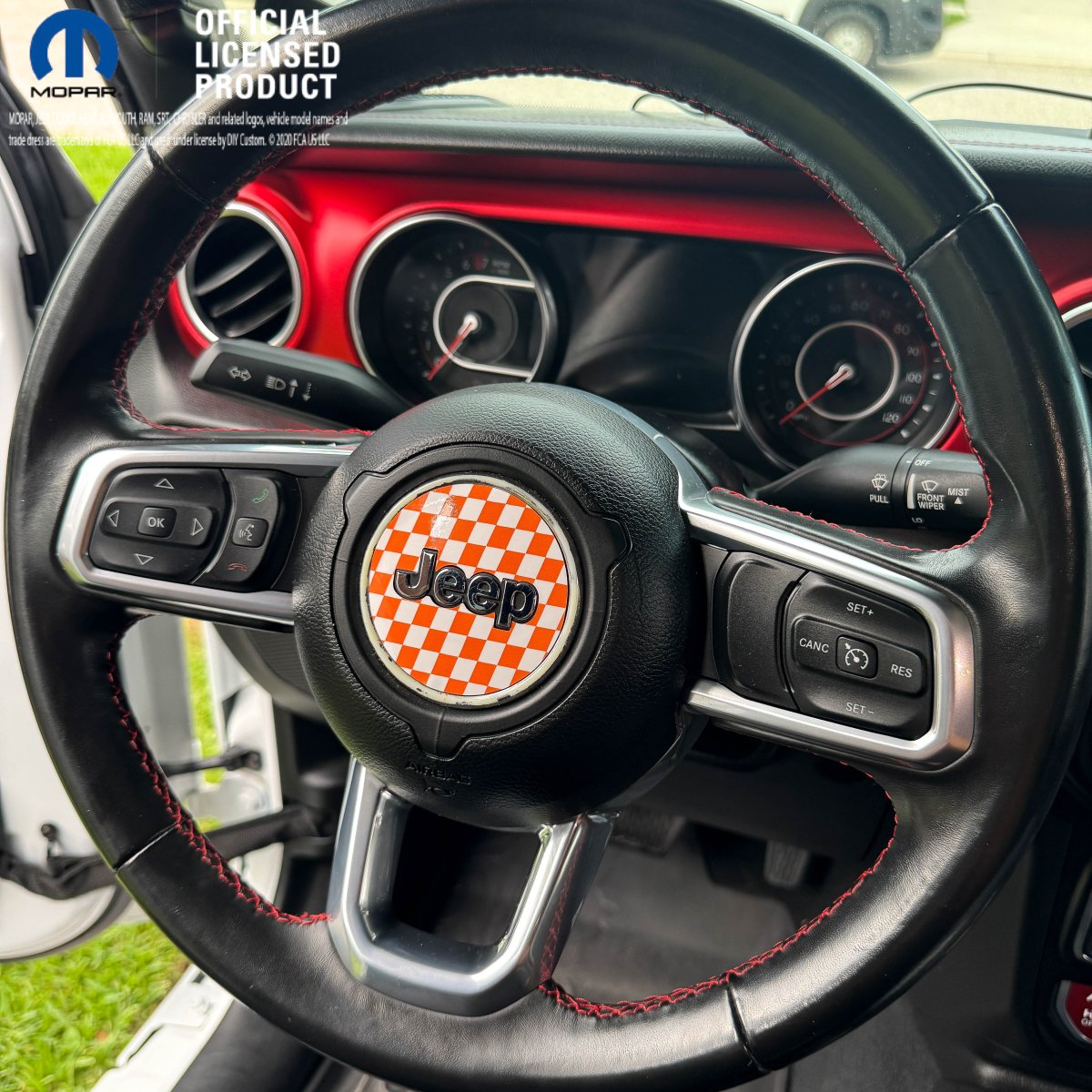 Jeep Wrangler JL Gladiator Steering Wheel Orange & White Checkered Flag Vinyl Decal Sticker - Tiny Wrapz