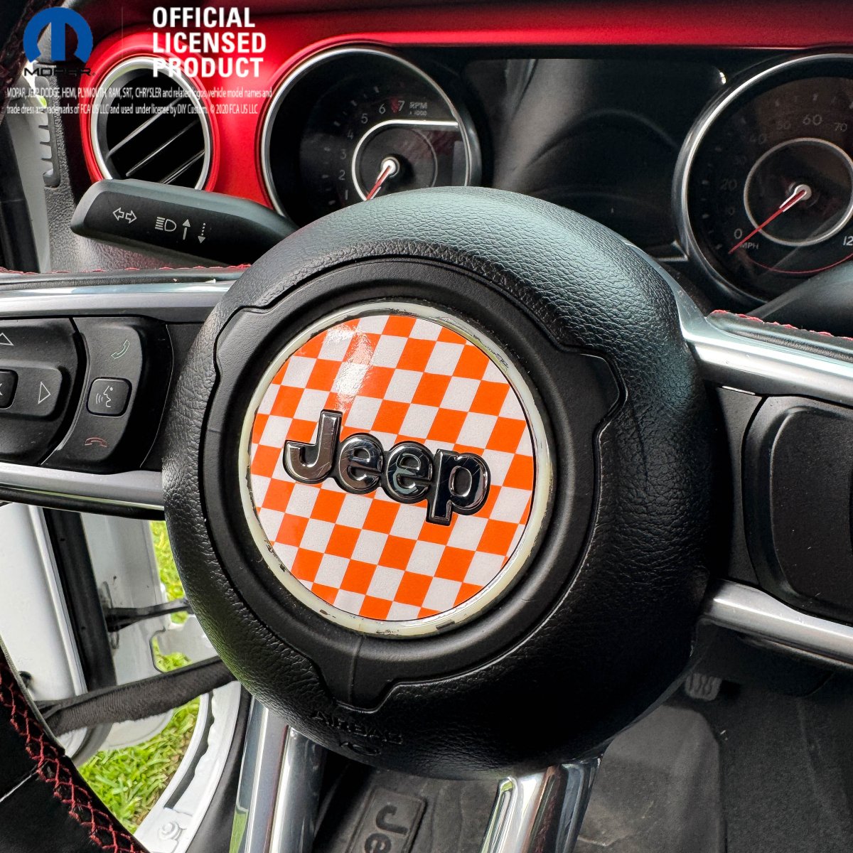 Jeep Wrangler JL Gladiator Steering Wheel Orange & White Checkered Flag Vinyl Decal Sticker - Tiny Wrapz