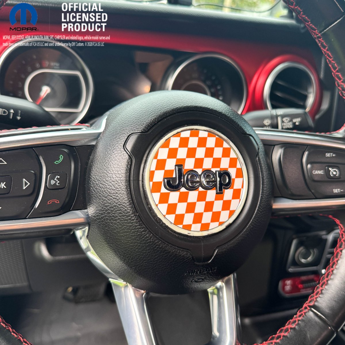 Jeep Wrangler JL Gladiator Steering Wheel Orange & White Checkered Flag Vinyl Decal Sticker - Tiny Wrapz