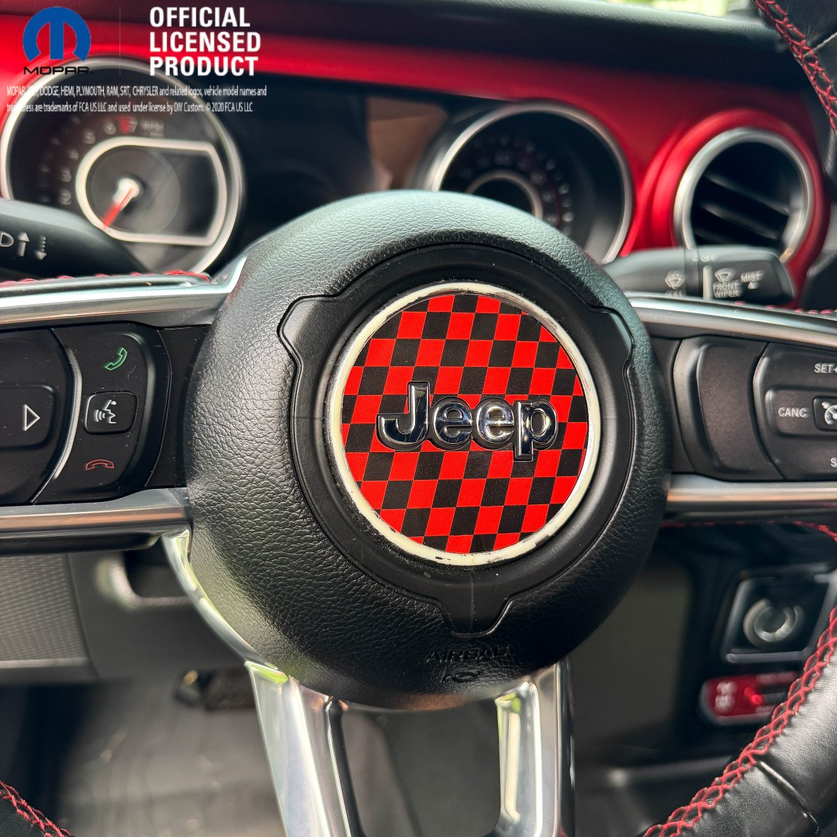 Jeep Wrangler JL Gladiator Steering Wheel Red & Black Circle Checkered Flag Vinyl Decal Sticker - Tiny Wrapz