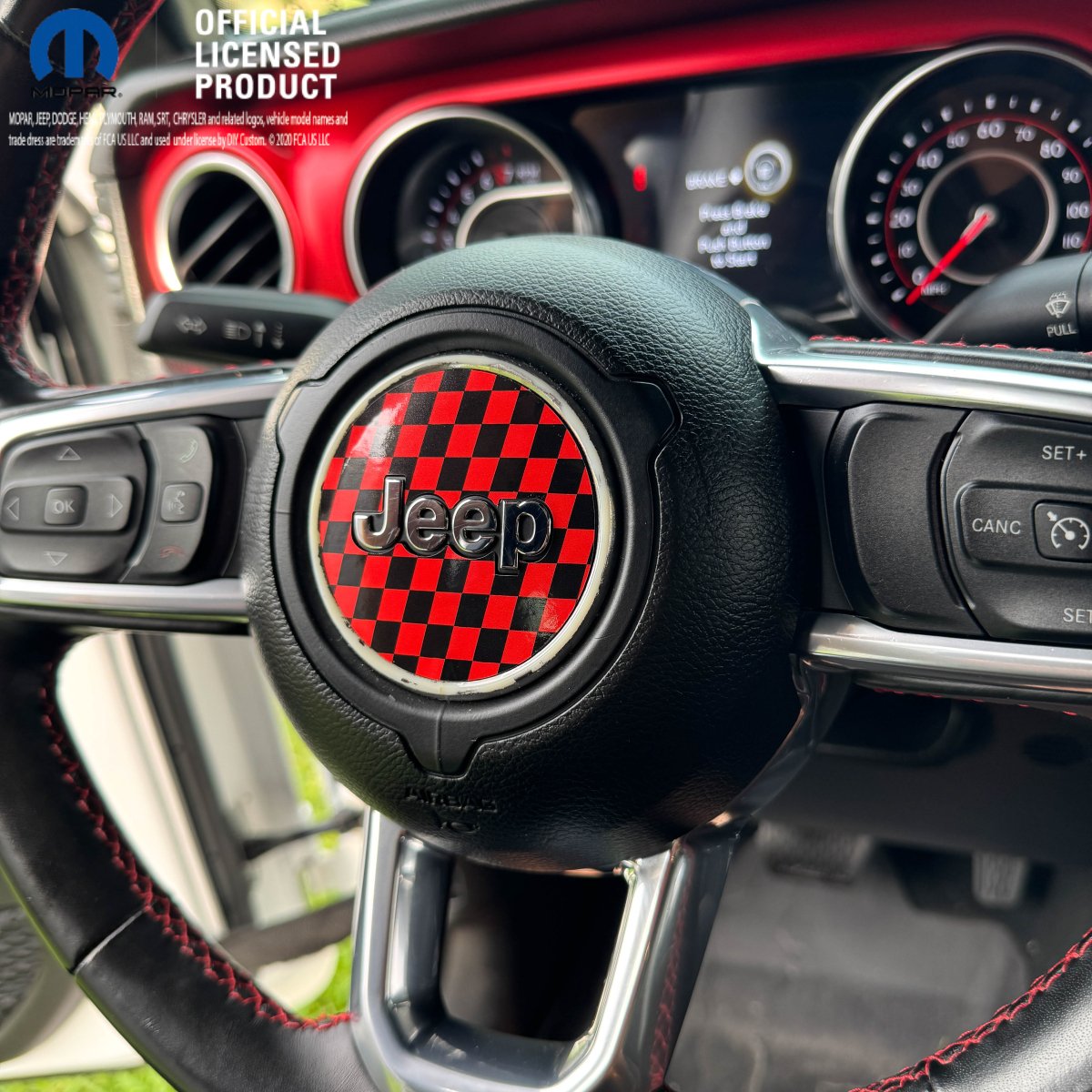 Jeep Wrangler JL Gladiator Steering Wheel Red & Black Circle Checkered Flag Vinyl Decal Sticker - Tiny Wrapz