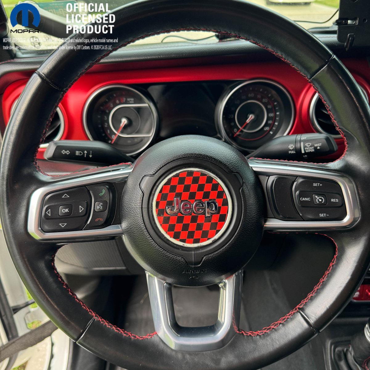 Jeep Wrangler JL Gladiator Steering Wheel Red & Black Circle Checkered Flag Vinyl Decal Sticker - Tiny Wrapz