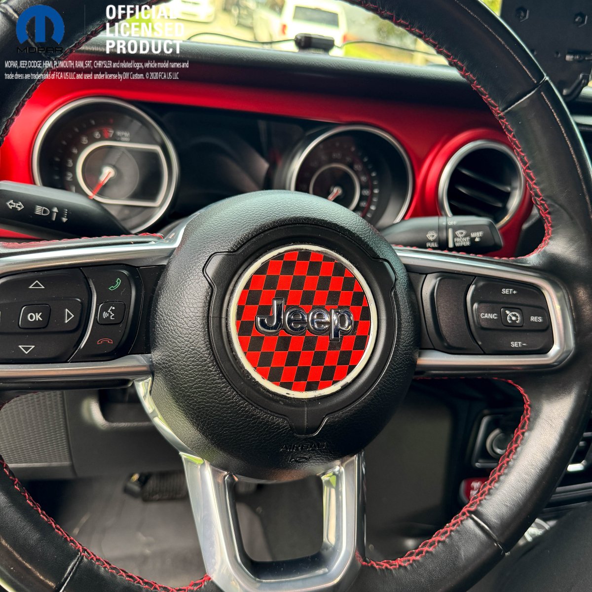 Jeep Wrangler JL Gladiator Steering Wheel Red & Black Circle Checkered Flag Vinyl Decal Sticker - Tiny Wrapz