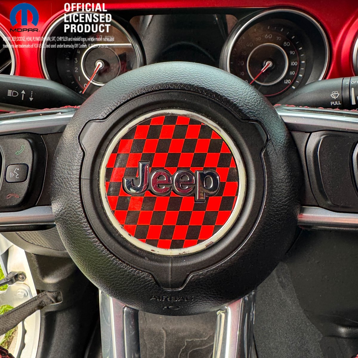 Jeep Wrangler JL Gladiator Steering Wheel Red & Black Circle Checkered Flag Vinyl Decal Sticker - Tiny Wrapz