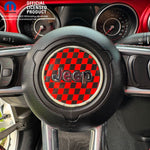 Jeep Wrangler JL Gladiator Steering Wheel Red & Black Circle Checkered Flag Vinyl Decal Sticker - Tiny Wrapz