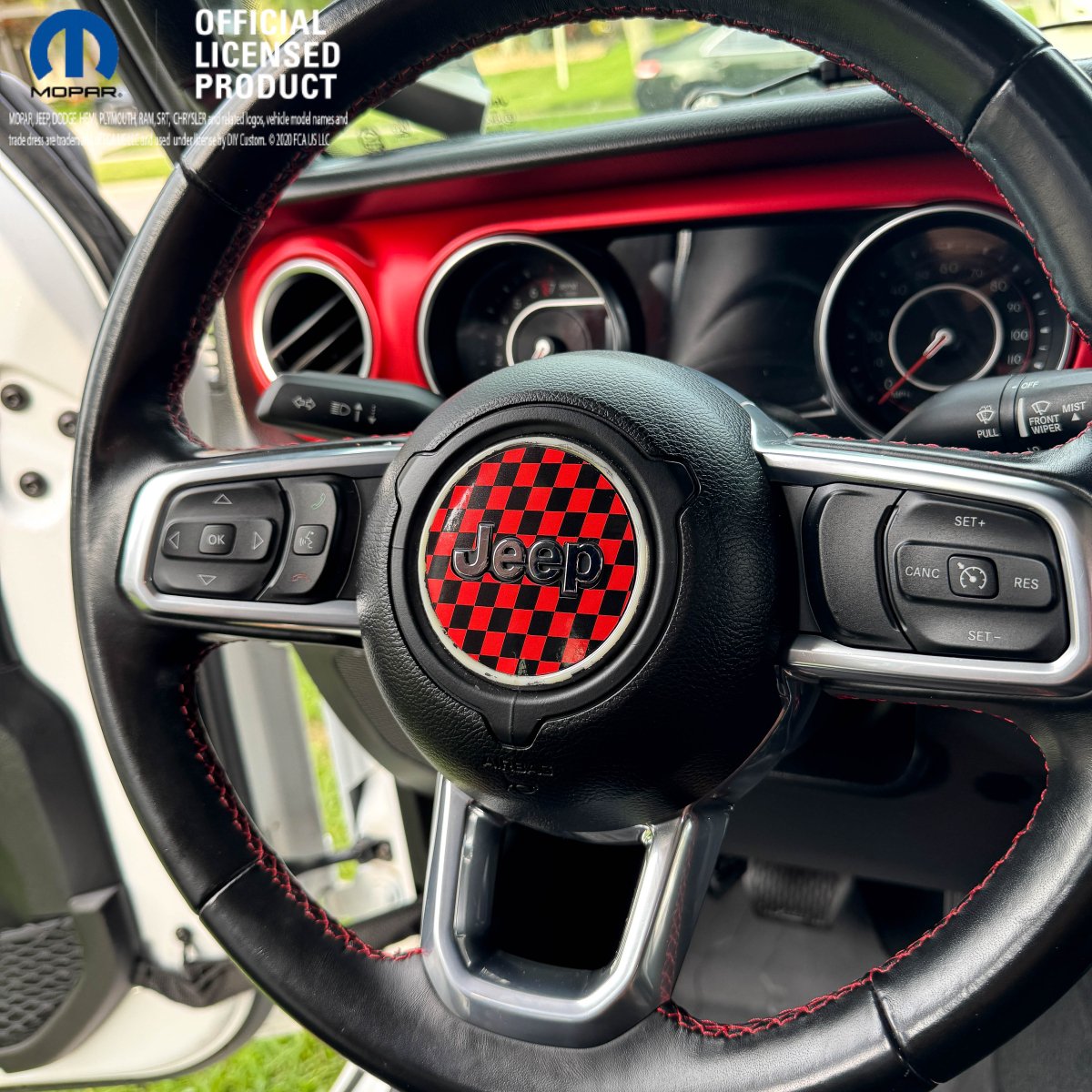 Jeep Wrangler JL Gladiator Steering Wheel Red & Black Circle Checkered Flag Vinyl Decal Sticker - Tiny Wrapz