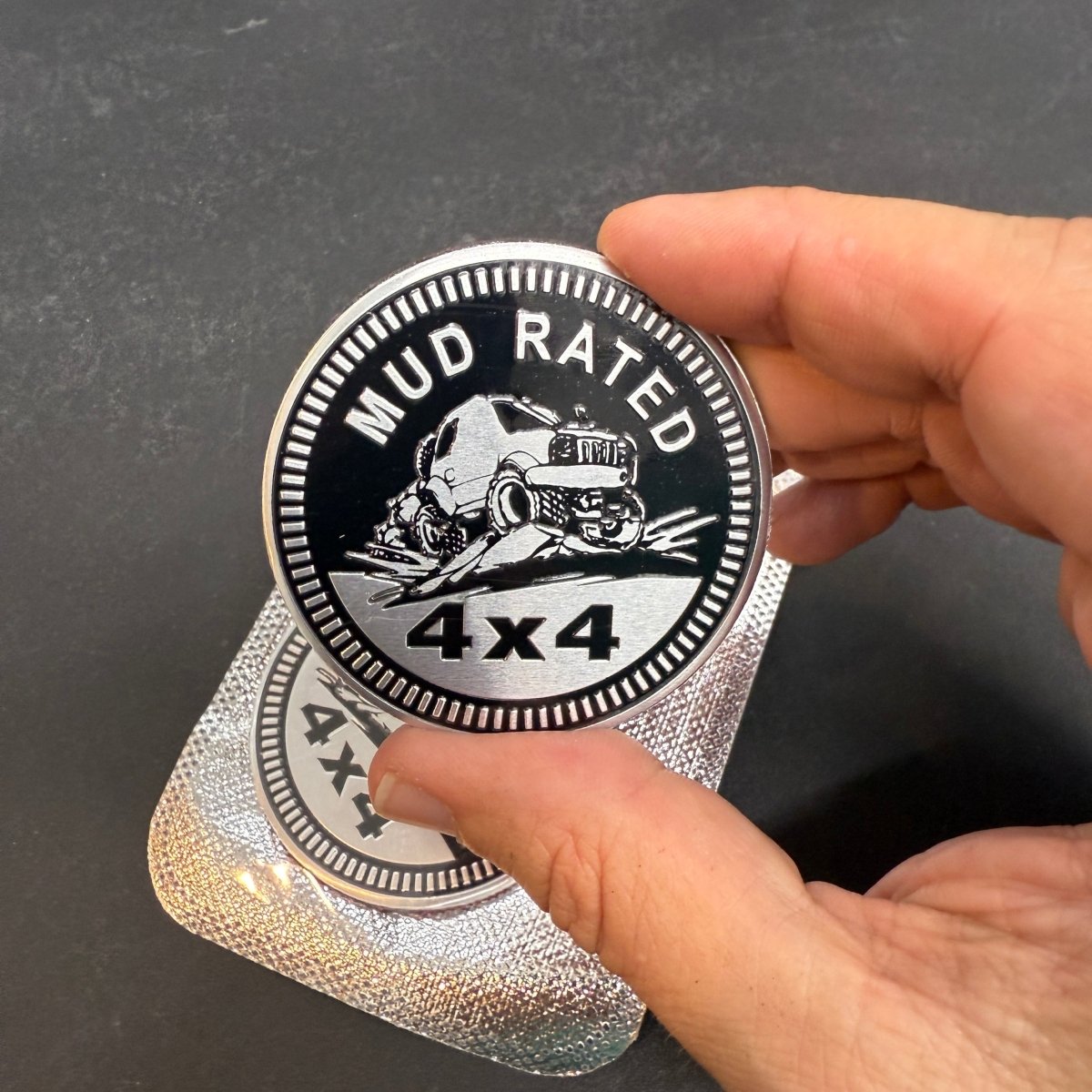 MUD Rated 4x4 Metal Badge For Jeep Wrangler Door Fender - Tiny Wrapz